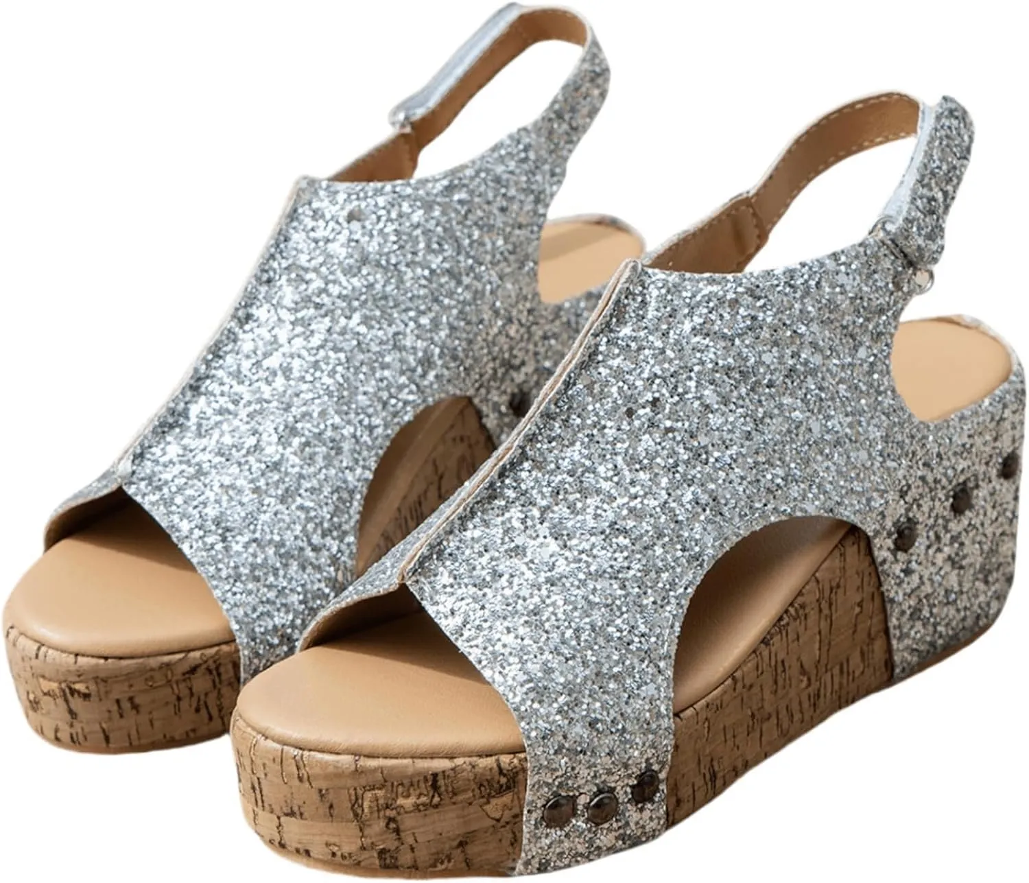 Women's Sandals Comfortable Walking Open Toe Ankle Strap Casual Flatform Platform Wedge Sandals Rhinestone Summer Dress Shoes