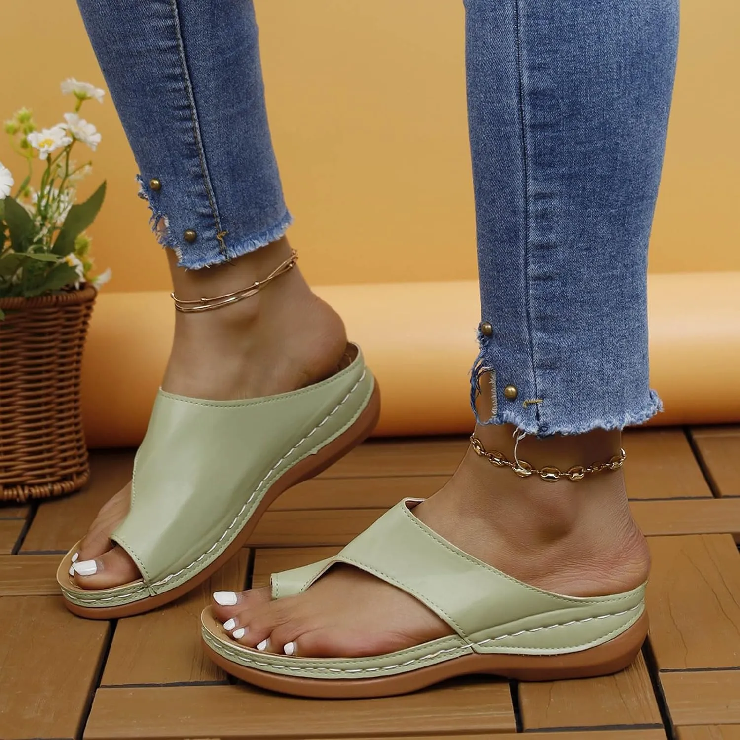 Womens Sandals Wedge Shoes Summer Dressy Flip Flops Comfortable Orthopedic Sandals Casual Walking Wedges Platform Beach Slides