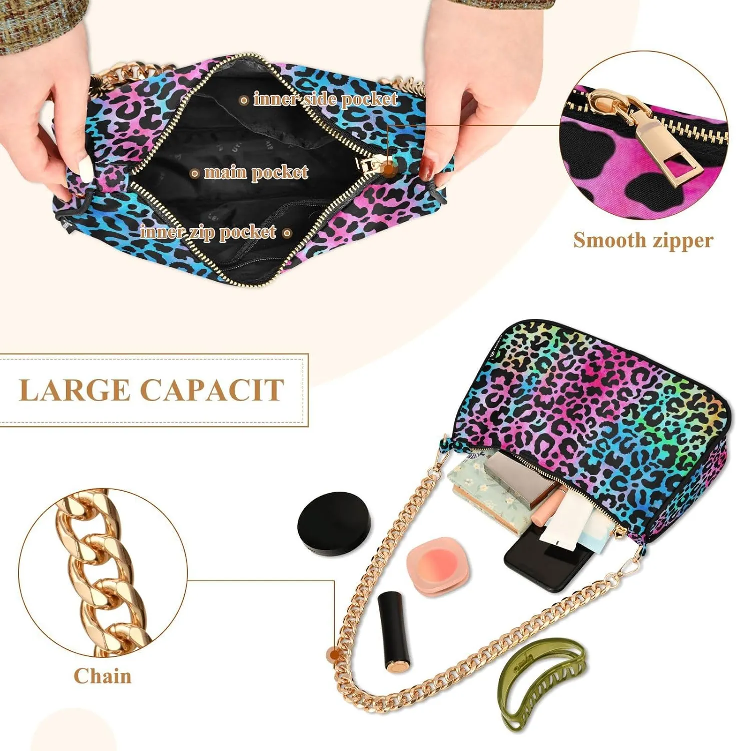 Womens Shoulder Bag Crossbody Purse Hobo Handbag for Ladies Gold Chain