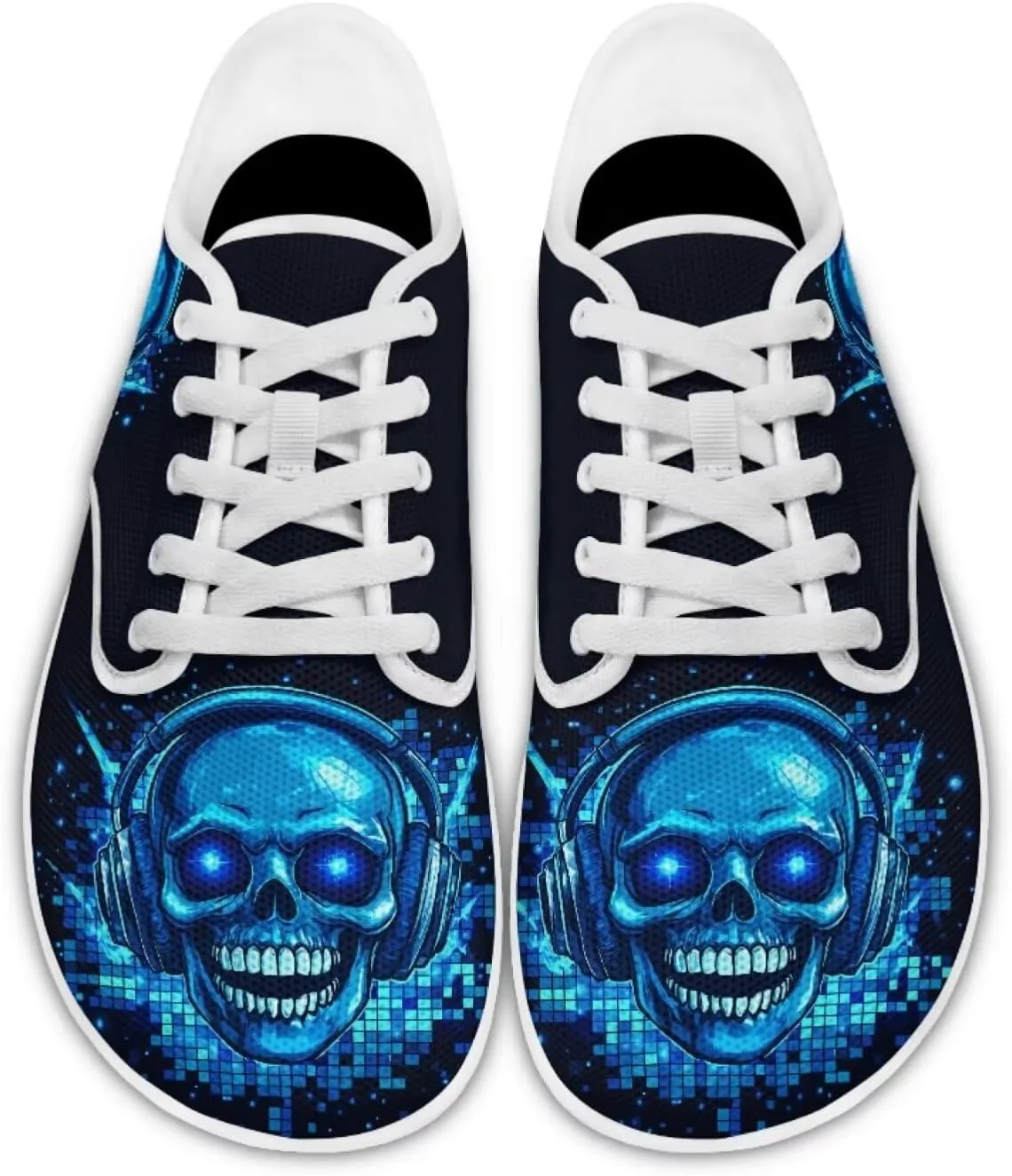 Women's Skull Athletic Barefoot Sneaker Walking Leisure Shoes Lace-up Tennis Running Sneakers