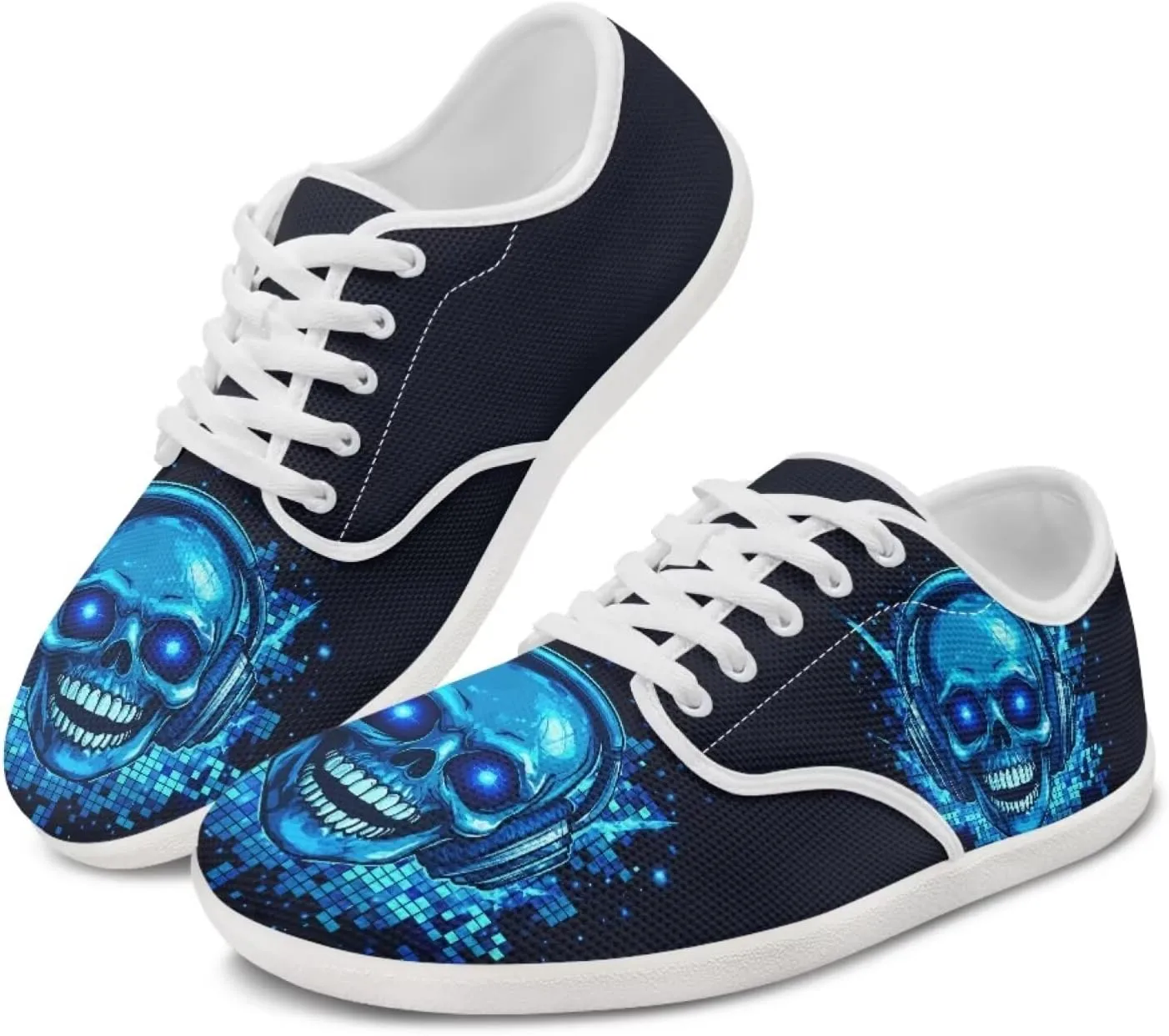 Women's Skull Athletic Barefoot Sneaker Walking Leisure Shoes Lace-up Tennis Running Sneakers