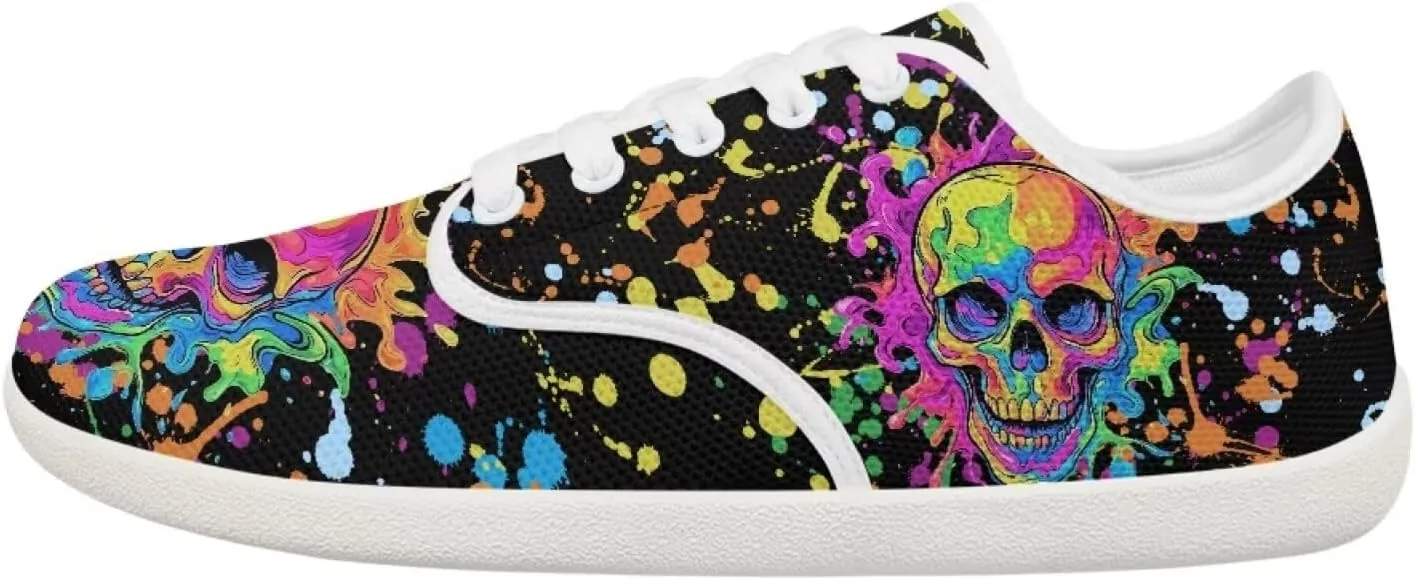 Women's Skull Athletic Barefoot Sneaker Walking Leisure Shoes Lace-up Tennis Running Sneakers