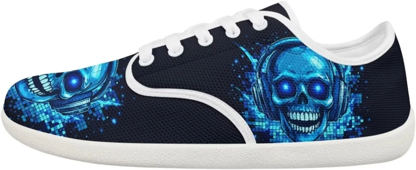 Women's Skull Athletic Barefoot Sneaker Walking Leisure Shoes Lace-up Tennis Running Sneakers