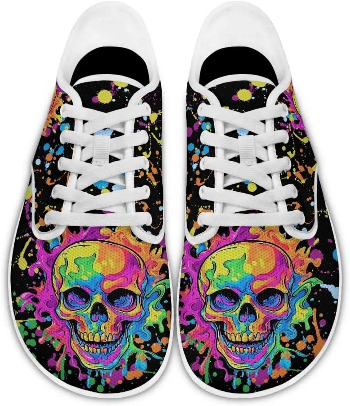 Women's Skull Athletic Barefoot Sneaker Walking Leisure Shoes Lace-up Tennis Running Sneakers