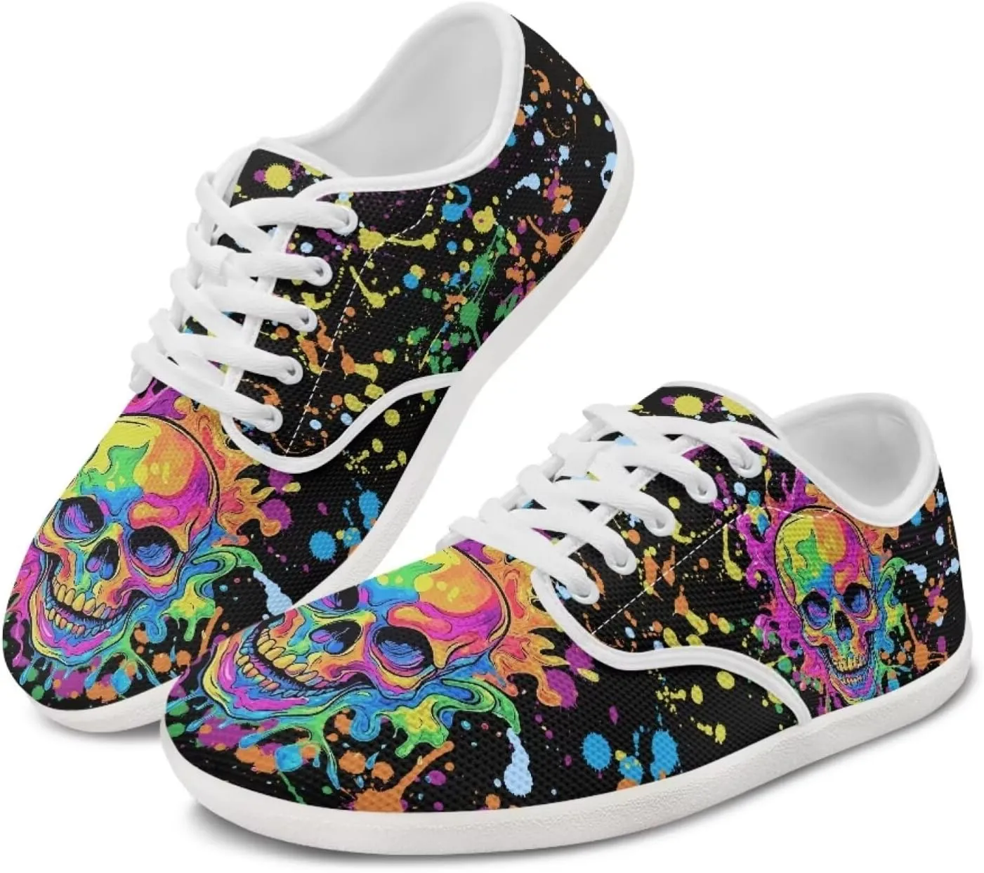 Women's Skull Athletic Barefoot Sneaker Walking Leisure Shoes Lace-up Tennis Running Sneakers
