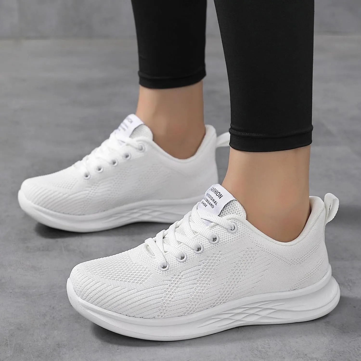 Women's Slip on Walking Shoes Comfy Knitted Non Slip Arch Support Running Shoes Breathable Mesh Sports Workout Tennis Shoes Fashion Lace Up Sneakers