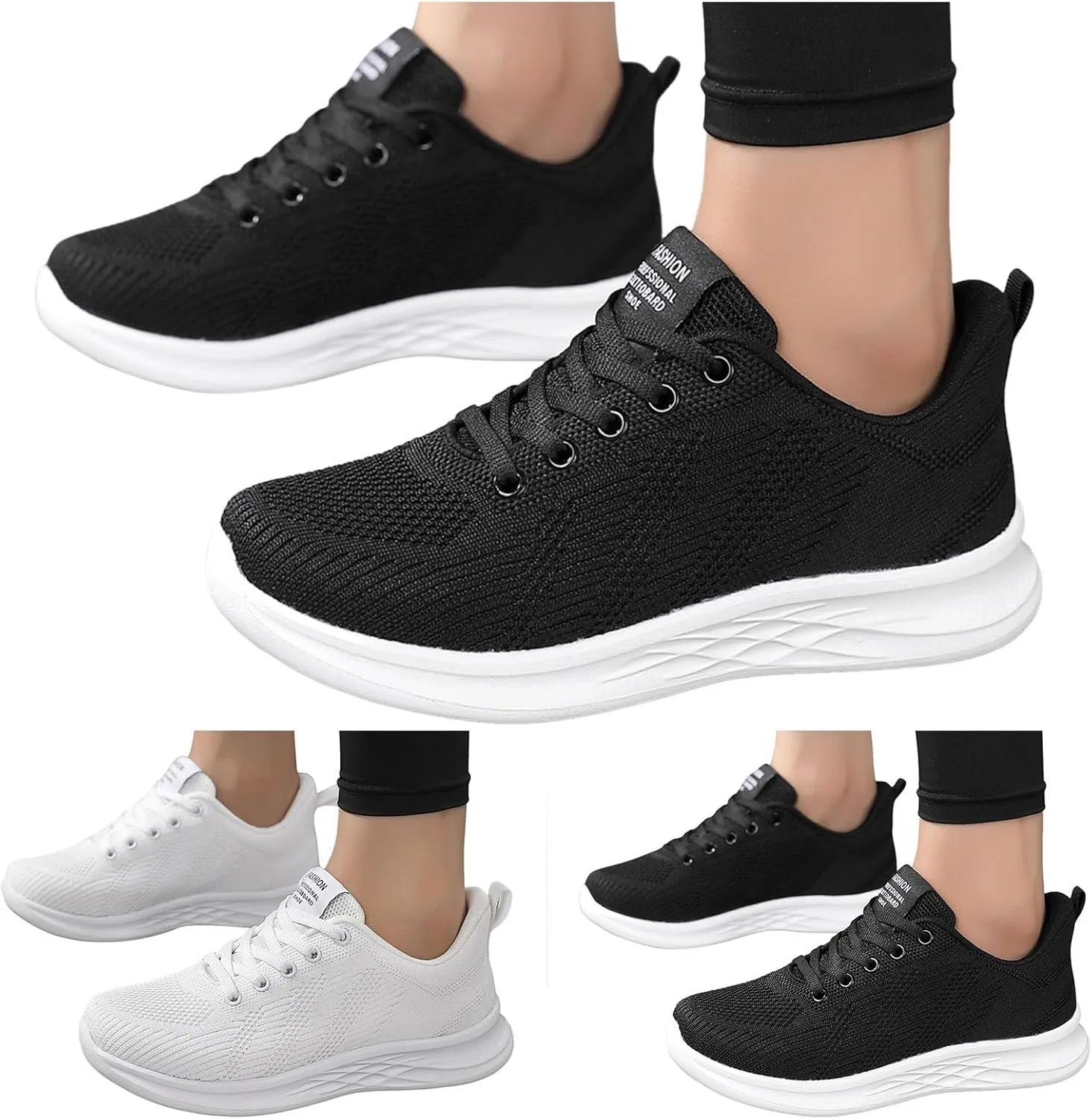 Women's Slip on Walking Shoes Comfy Knitted Non Slip Arch Support Running Shoes Breathable Mesh Sports Workout Tennis Shoes Fashion Lace Up Sneakers