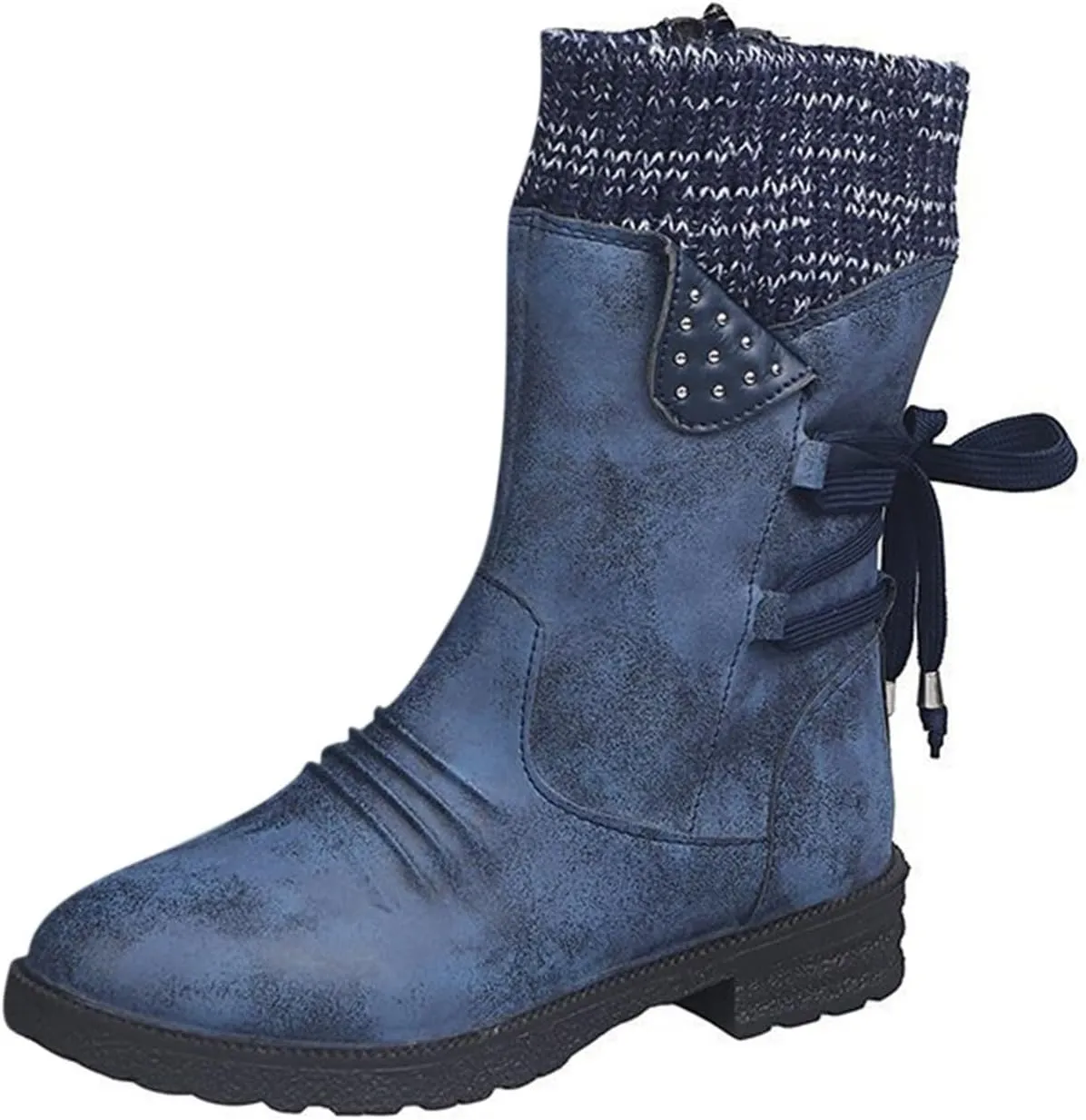 Women's Snow Boots Chunky Platform Boots for Women, Square Toe Shoes Lace up Zip High Heel Booties Combat Mid Calf Boots
