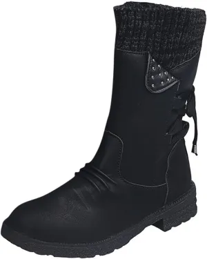 Women's Snow Boots Chunky Platform Boots for Women, Square Toe Shoes Lace up Zip High Heel Booties Combat Mid Calf Boots