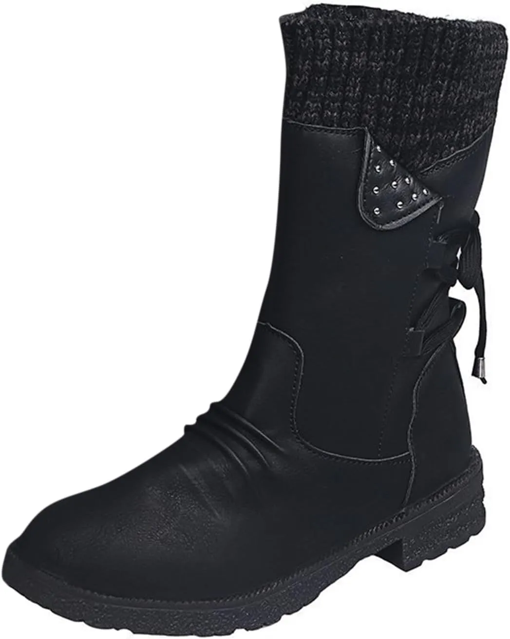 Women's Snow Boots Chunky Platform Boots for Women, Square Toe Shoes Lace up Zip High Heel Booties Combat Mid Calf Boots