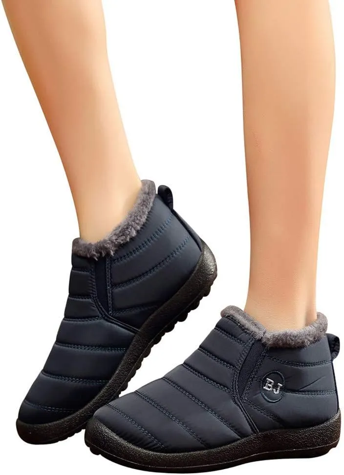 Women's Snow Boots Waterproof Winter Boots Non-slip Fuzzy Fur Booties Casual Slip on Ankle Boots Thickening Winter Shoes Walking Hiking Booties