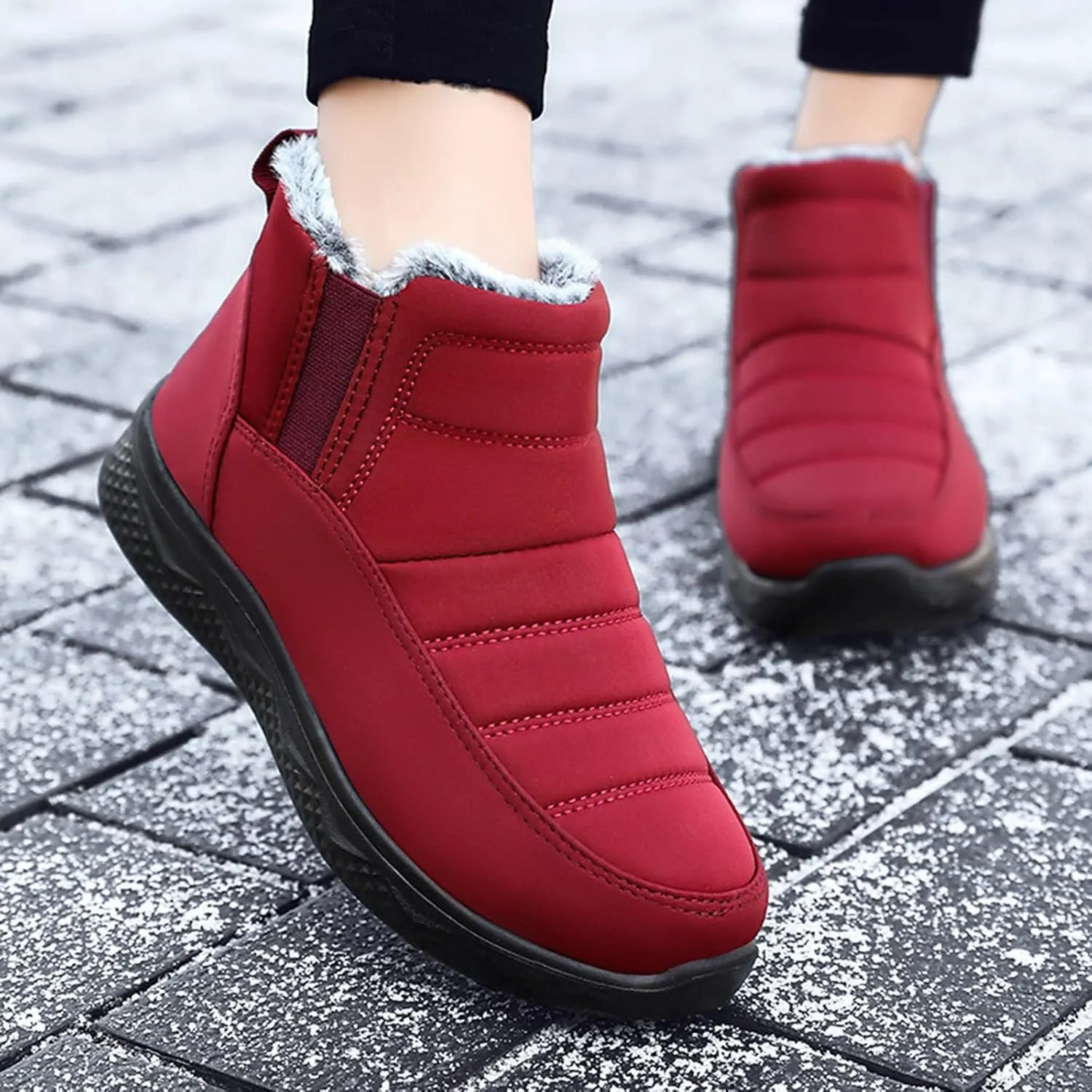 Women's Snow Boots Waterproof Winter Boots Non Slip Fuzzy Fur Booties Cold Weather Lace Up Ankle Boots Comfortable Winter Shoes Trekking Shoes