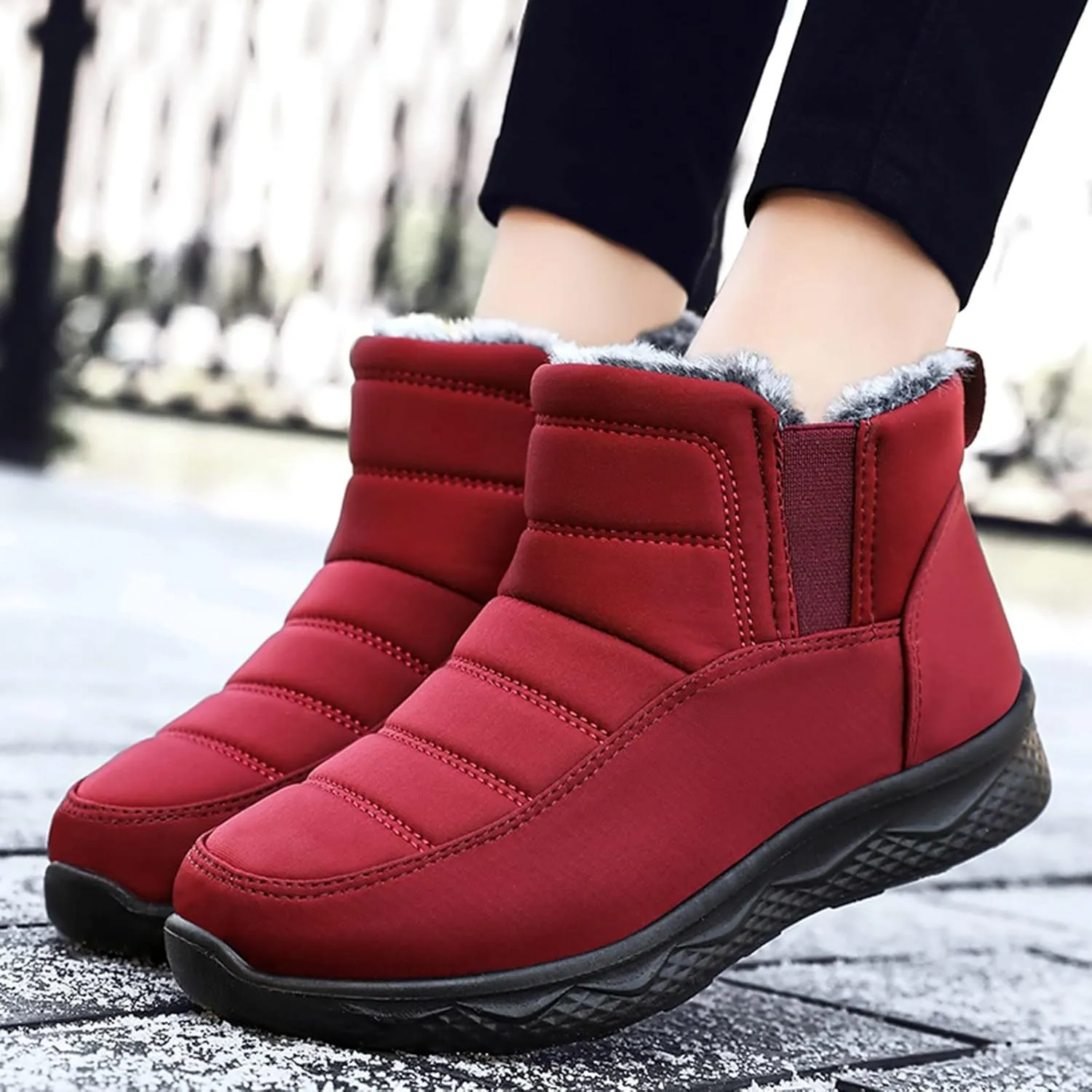Women's Snow Boots Waterproof Winter Boots Non Slip Fuzzy Fur Booties Cold Weather Lace Up Ankle Boots Comfortable Winter Shoes Trekking Shoes