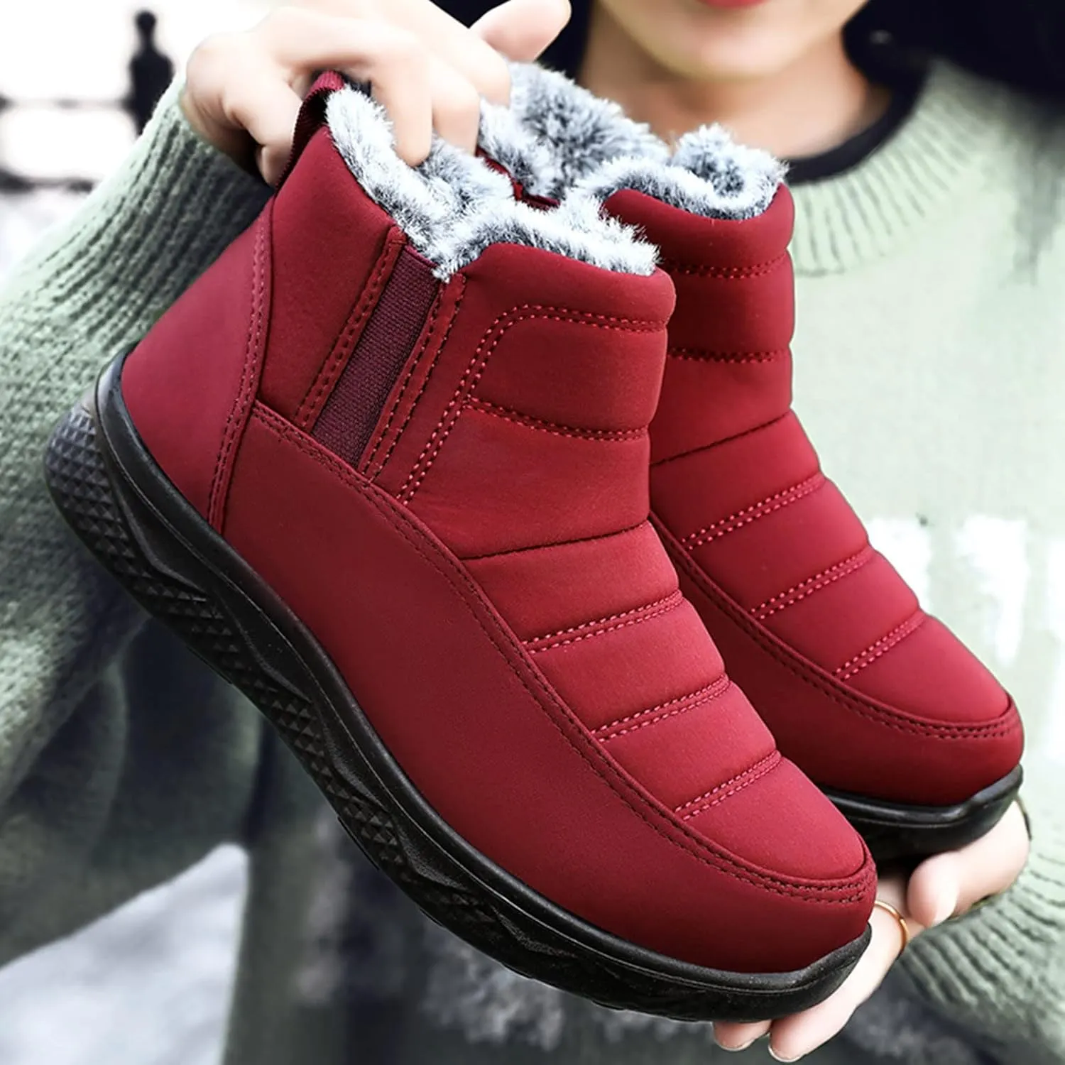 Women's Snow Boots Waterproof Winter Boots Non Slip Fuzzy Fur Booties Cold Weather Lace Up Ankle Boots Comfortable Winter Shoes Trekking Shoes