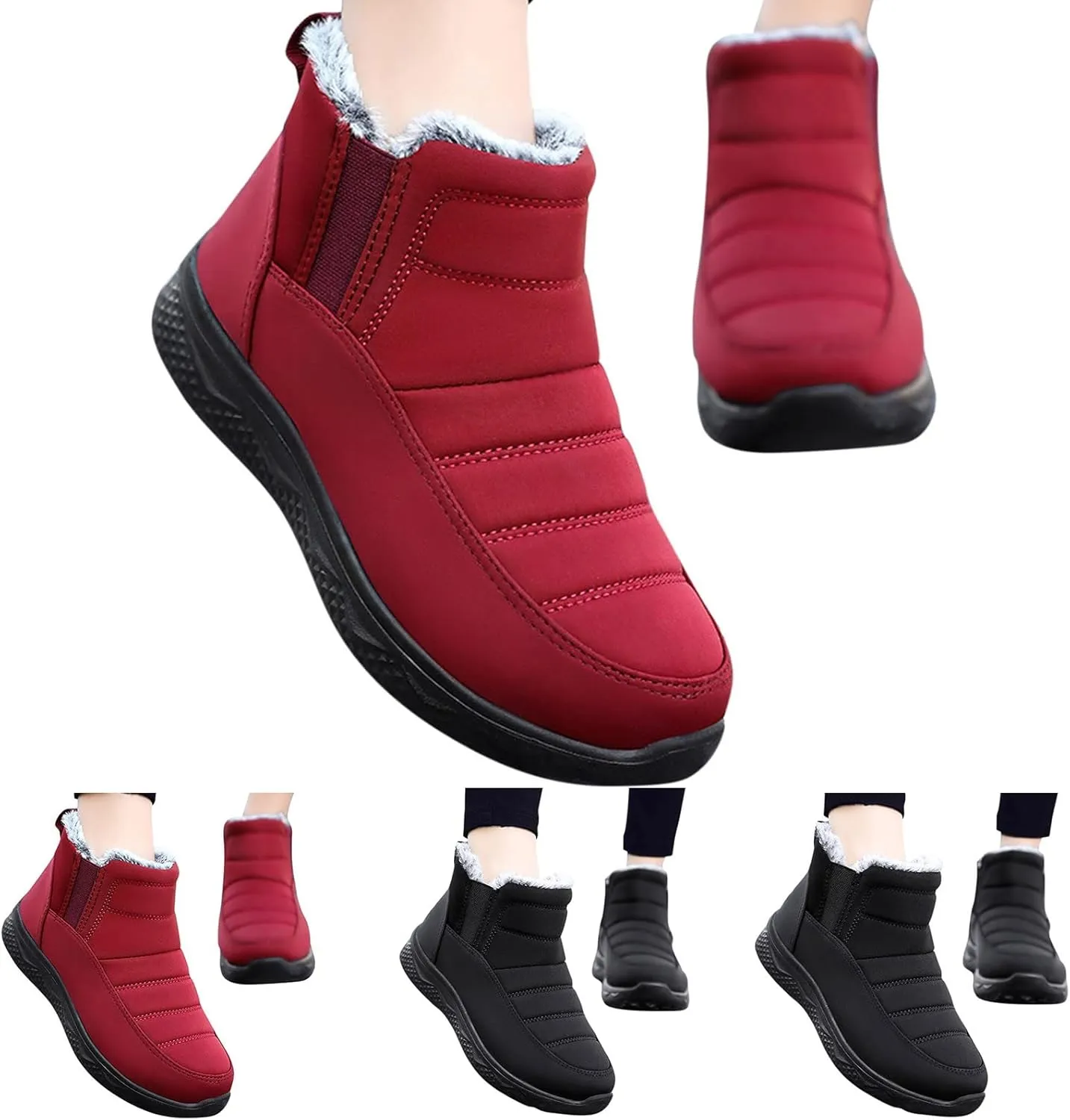 Women's Snow Boots Waterproof Winter Boots Non Slip Fuzzy Fur Booties Cold Weather Lace Up Ankle Boots Comfortable Winter Shoes Trekking Shoes