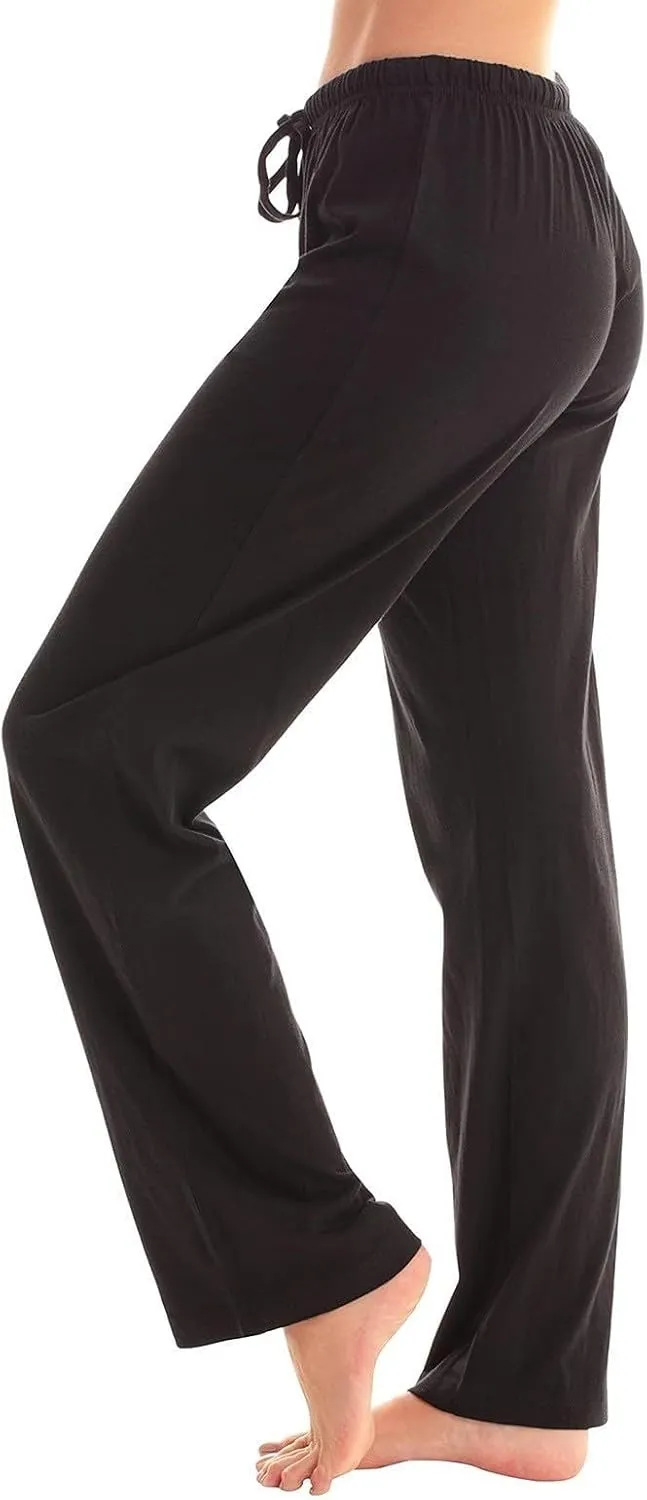 Womens Straight Leg Pants Fashion Drawstring Elastic Waist Lounge Pant Comfortable Solid Casual Trousers with Pockets