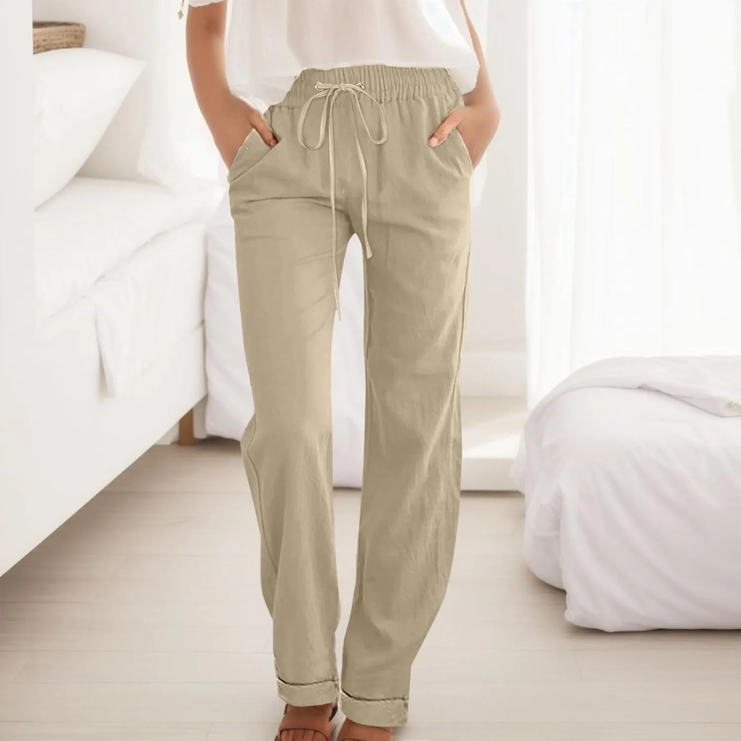 Women's Straight Leg Pants Winter Slack Travel Slacks with Pockets Wide Leg High Waisted