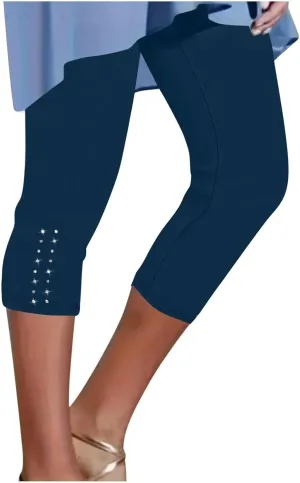 Womens Stretchy Yoga Cropped Leggings Tummy Control High Waisted Gym Athletic Capris Slim Fit Workout Summer Shorts