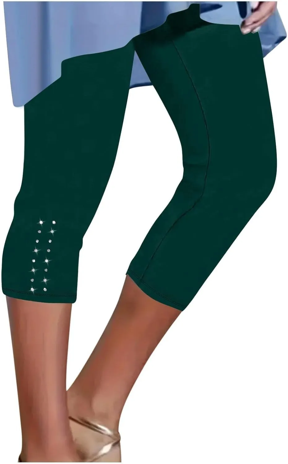 Womens Stretchy Yoga Cropped Leggings Tummy Control High Waisted Gym Athletic Capris Slim Fit Workout Summer Shorts
