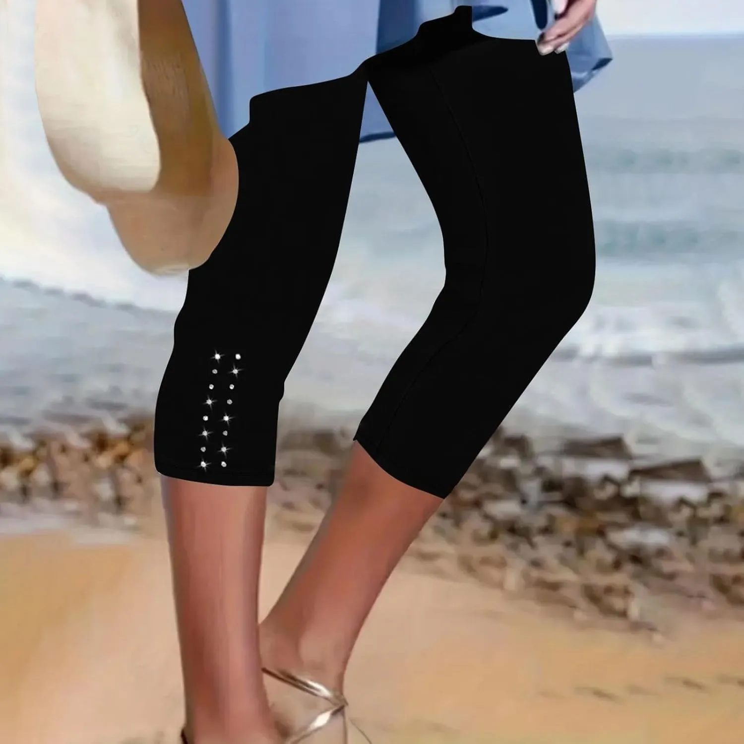 Womens Stretchy Yoga Cropped Leggings Tummy Control High Waisted Gym Athletic Capris Slim Fit Workout Summer Shorts