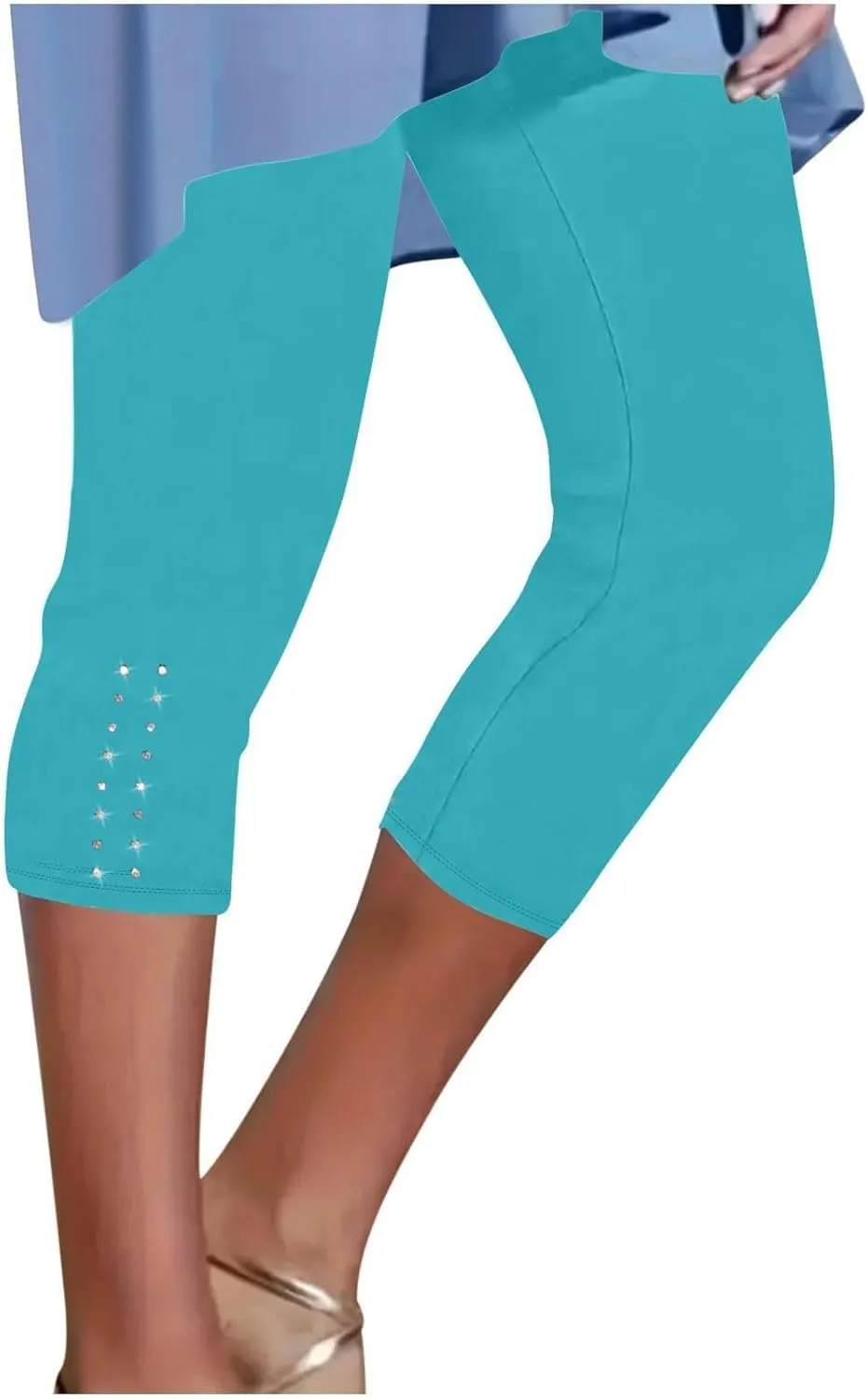 Womens Stretchy Yoga Cropped Leggings Tummy Control High Waisted Gym Athletic Capris Slim Fit Workout Summer Shorts