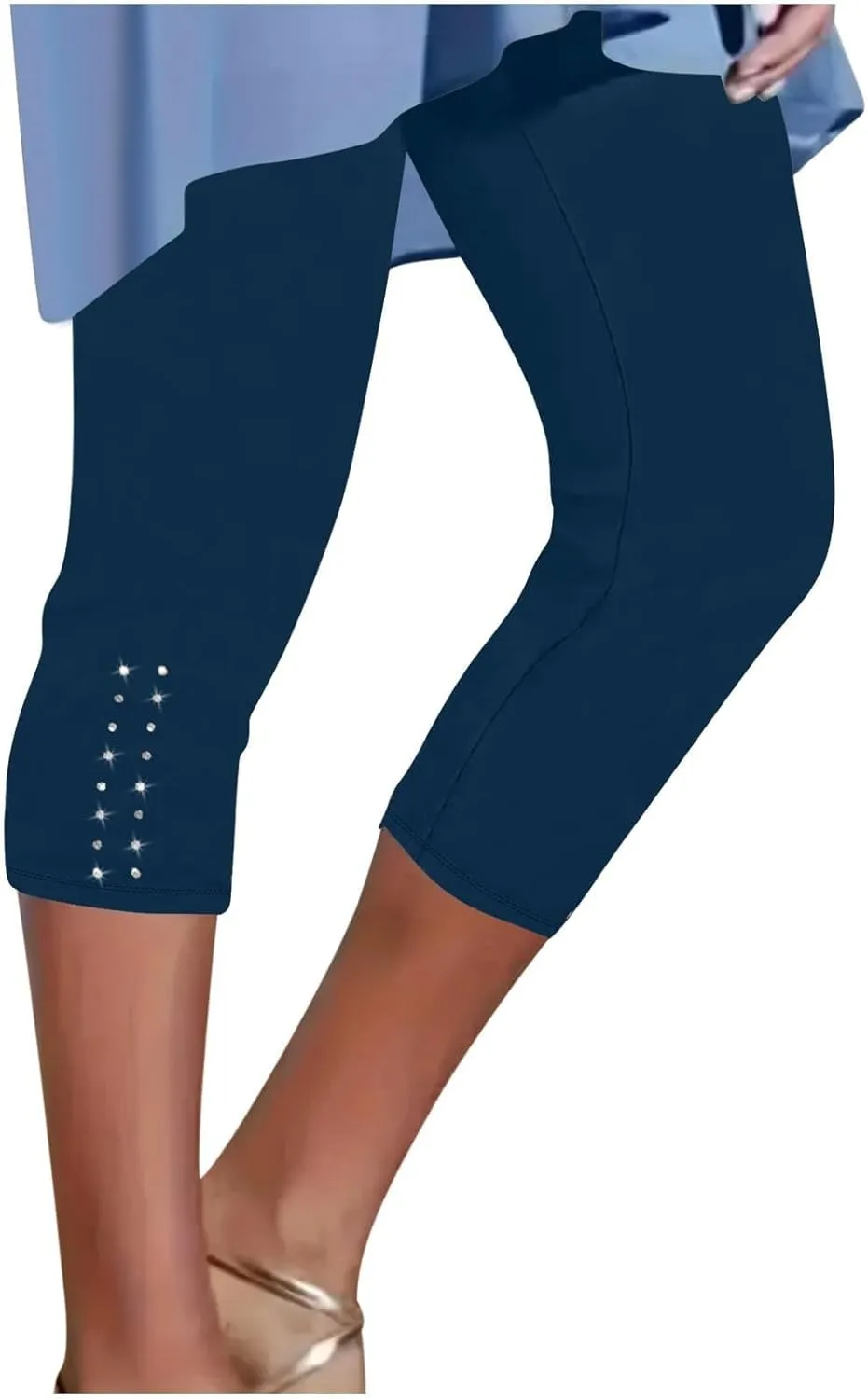 Womens Stretchy Yoga Cropped Leggings Tummy Control High Waisted Gym Athletic Capris Slim Fit Workout Summer Shorts