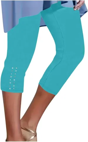 Womens Stretchy Yoga Cropped Leggings Tummy Control High Waisted Gym Athletic Capris Slim Fit Workout Summer Shorts