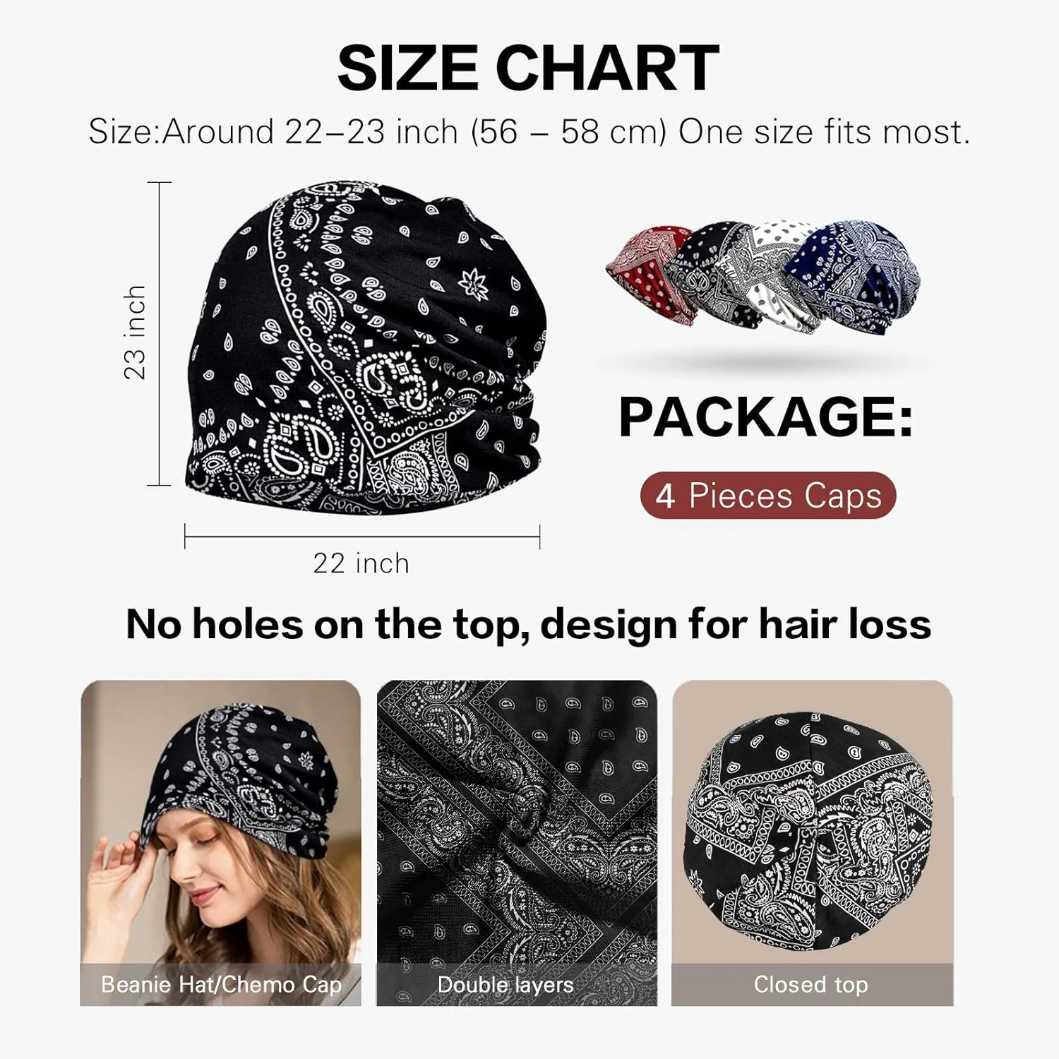 Women's Summer Beanie for Men Hat Boho Hats Adult Dwarf Hats Chemo Cap Cancer Headwear Caps Baggy Skull Sleep Cap Nightcap