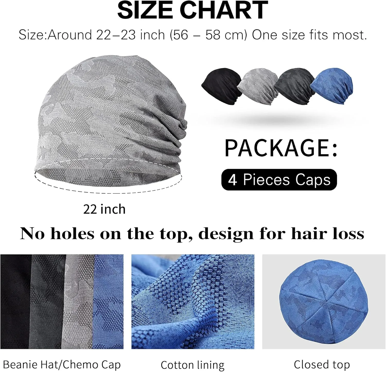 Women's Summer Beanie for Men Hat Boho Hats Adult Dwarf Hats Chemo Cap Cancer Headwear Caps Baggy Skull Sleep Cap Nightcap