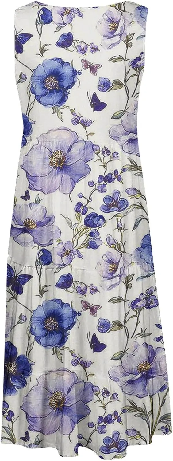 Womens Summer Dresses Tank Mini Dress Floral Spring Casual Flowy Tshirt Dress Outfits Flowy Wrap Beach Boho Sun Dress