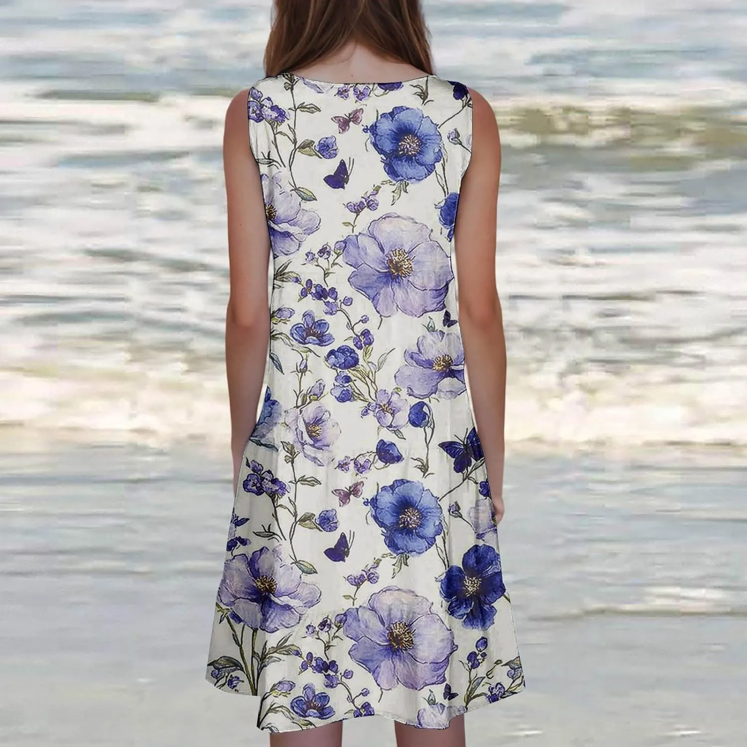 Womens Summer Dresses Tank Mini Dress Floral Spring Casual Flowy Tshirt Dress Outfits Flowy Wrap Beach Boho Sun Dress