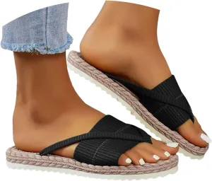 Womens Summer Fashionable Flat Sandals 2025 Casual Open Toe Straw Woven Flat Thong Dressy Flip Flops Beach Thick Sole Wide Beach Breathable Comfortable Walking Outdoor Slippers