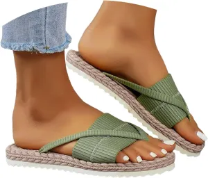 Womens Summer Fashionable Flat Sandals 2025 Casual Open Toe Straw Woven Flat Thong Dressy Flip Flops Beach Thick Sole Wide Beach Breathable Comfortable Walking Outdoor Slippers