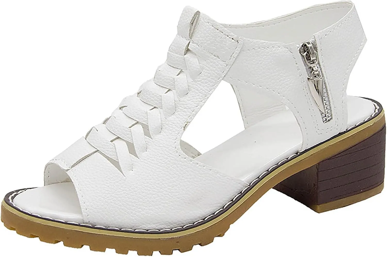Womens Summer Wedge Sandals Peep Toe Cutout Zipper Chunky Heeled Sandals Comfy Orthotic Shoe Summer Casual Beach Sandal Cutout Ankle Strap Casual Beach Shoes