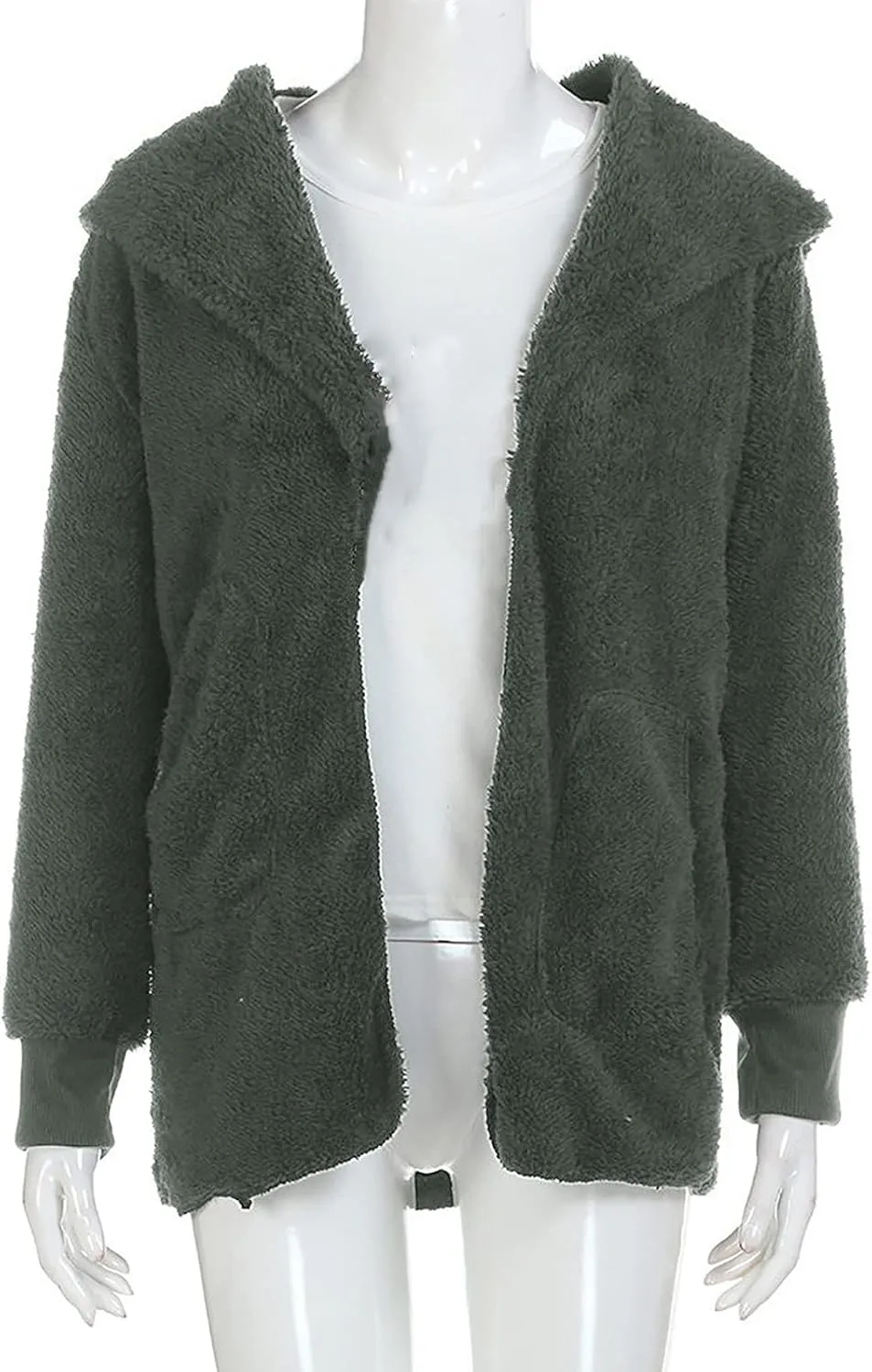 Womens Tops Long Sweater Coat Plush Outerwear Oversized Hoodies Shirts Open Front Hooded Cardigan Draped Pockets