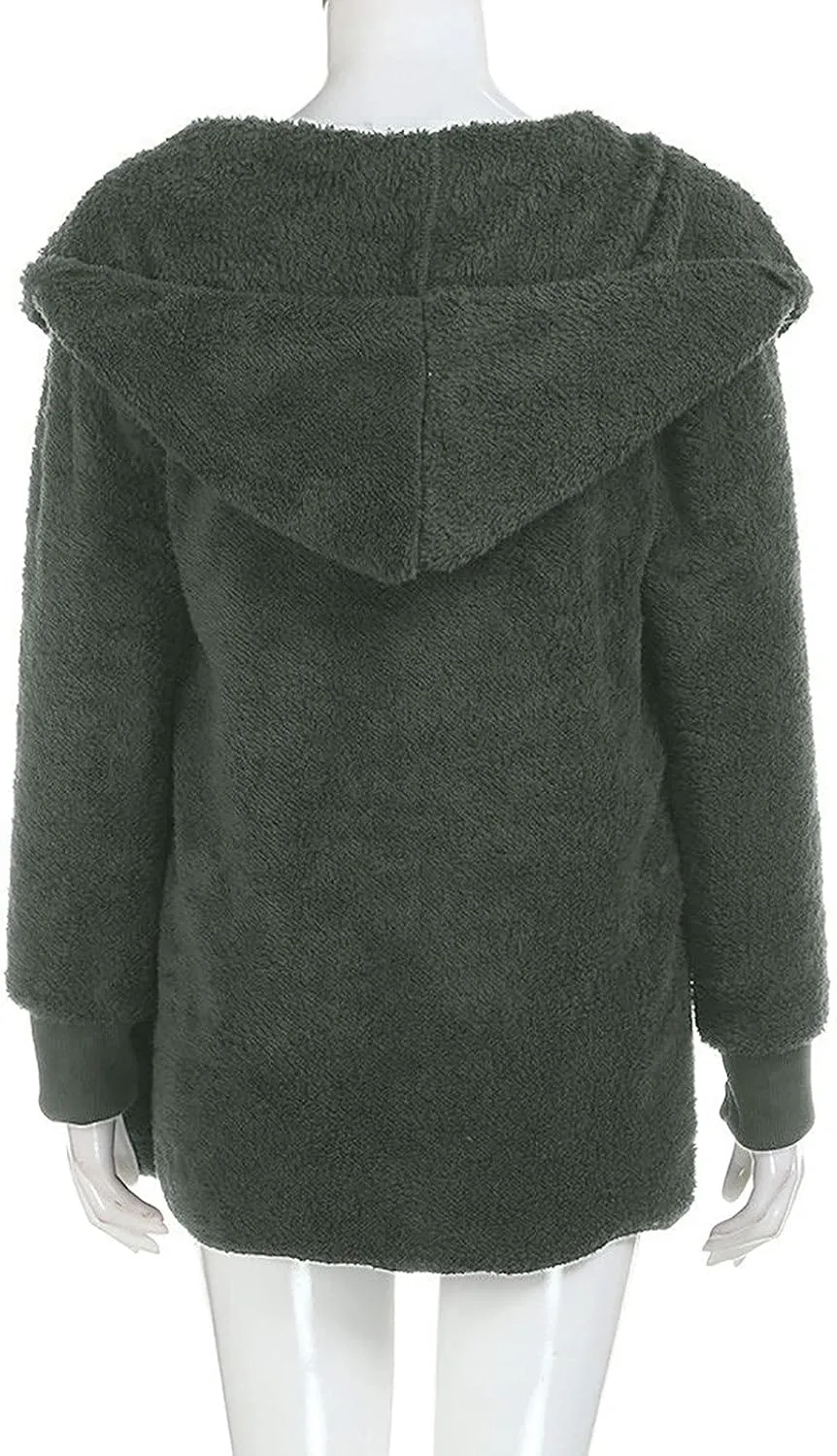 Womens Tops Long Sweater Coat Plush Outerwear Oversized Hoodies Shirts Open Front Hooded Cardigan Draped Pockets