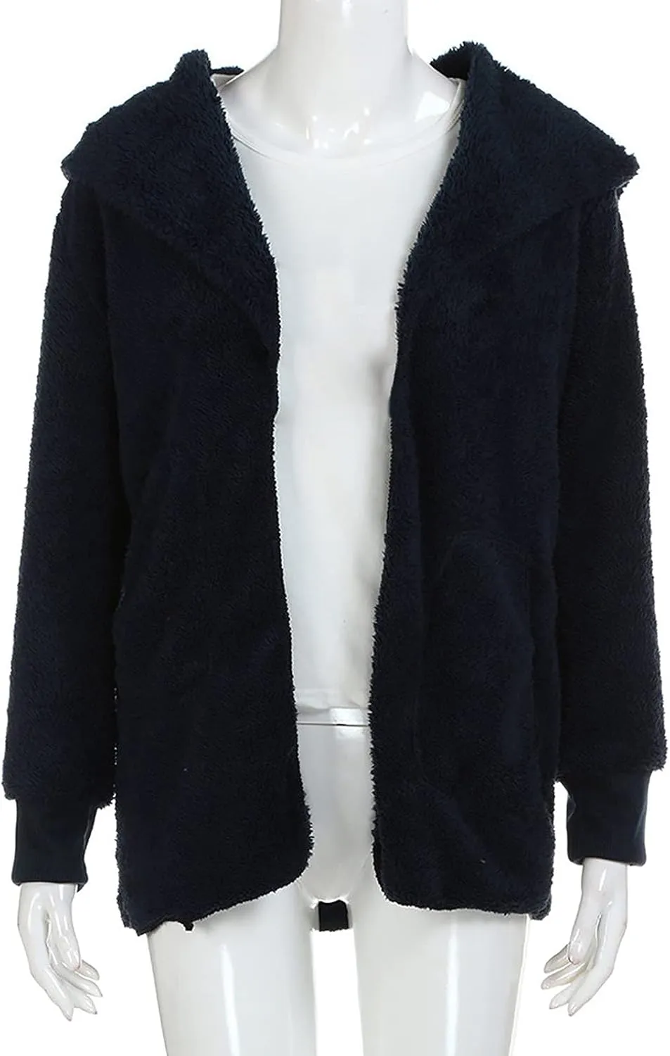 Womens Tops Long Sweater Coat Plush Outerwear Oversized Hoodies Shirts Open Front Hooded Cardigan Draped Pockets