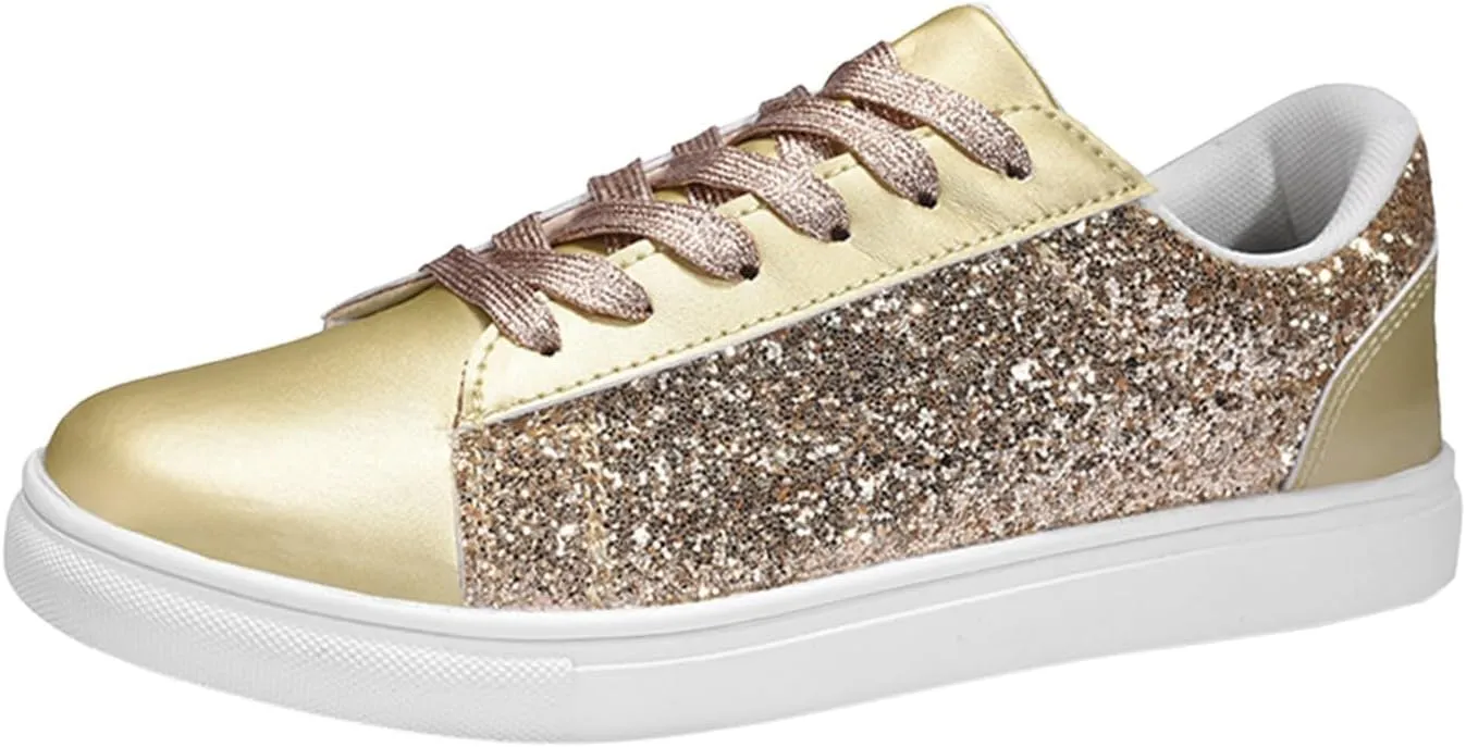 Womens Walking Shoes Slip on Comfy PU Leather Non Slip Vintage Wide Running Shoes Breathable Sequins Sports Workout Tennis Shoes Lightweight Fashion Sneakers