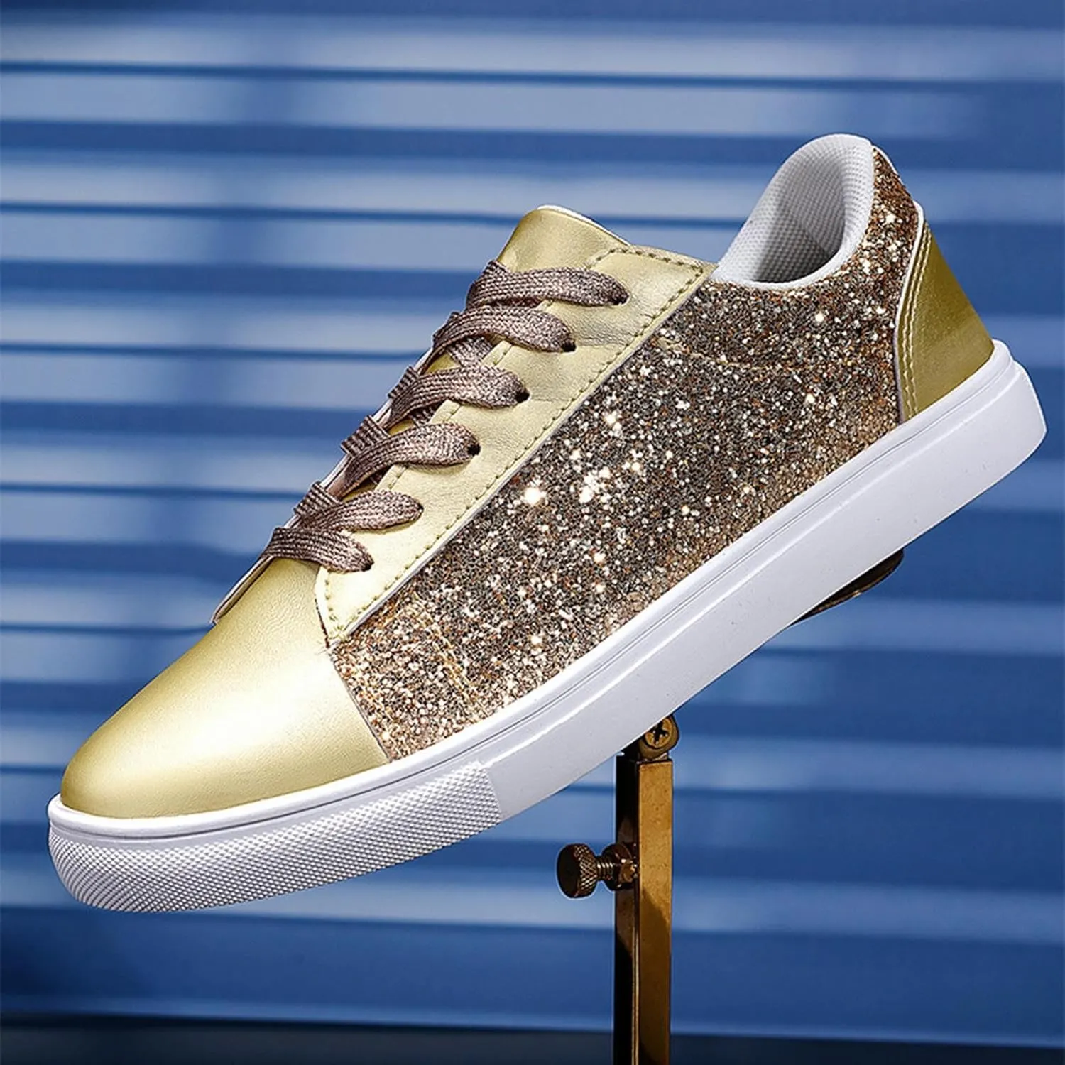 Womens Walking Shoes Slip on Comfy PU Leather Non Slip Vintage Wide Running Shoes Breathable Sequins Sports Workout Tennis Shoes Lightweight Fashion Sneakers