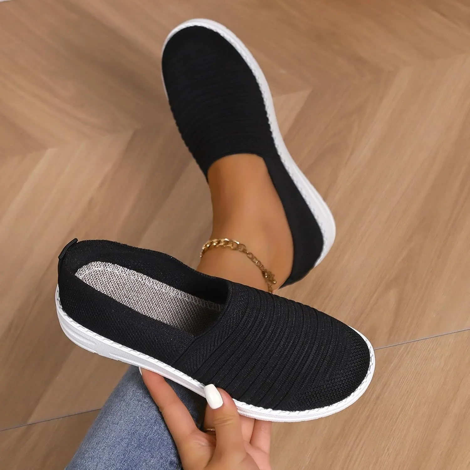 Womens Walking Shoes Slip on Memory Foam Non Slip Arch Support Running Shoes Breathable Mesh Sports Workout Tennis Shoes Fashion Lace Up Sneakers