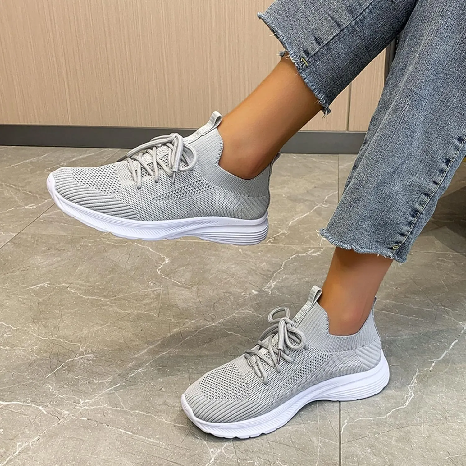 Womens Walking Shoes Slip on Memory Foam Non Slip Comfortable Running Shoes Breathable Mesh Sports Workout Tennis Shoes Fashion Lace Up Sneakers