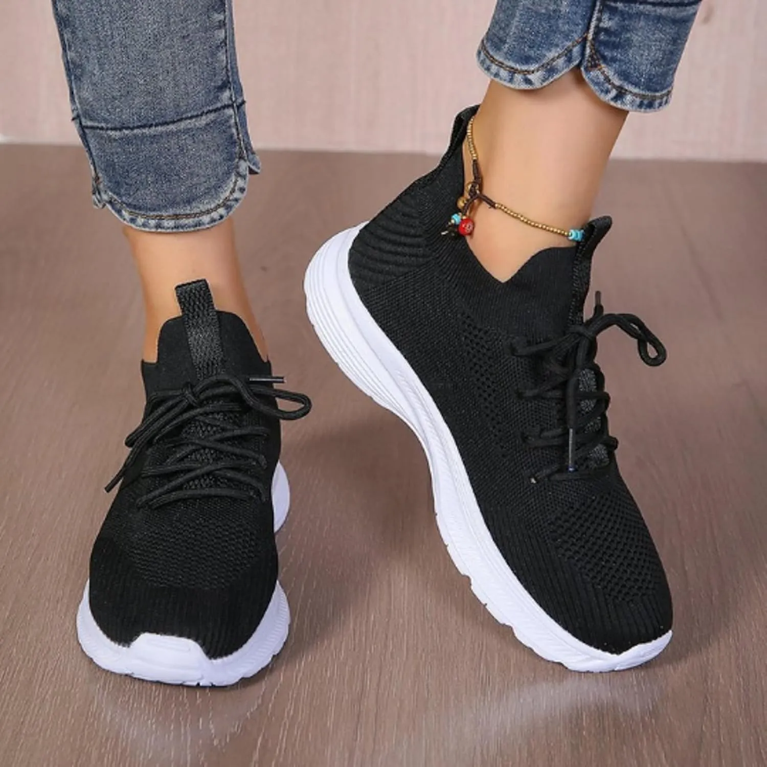 Womens Walking Shoes Slip on Memory Foam Non Slip Comfortable Running Shoes Breathable Mesh Sports Workout Tennis Shoes Fashion Lace Up Sneakers