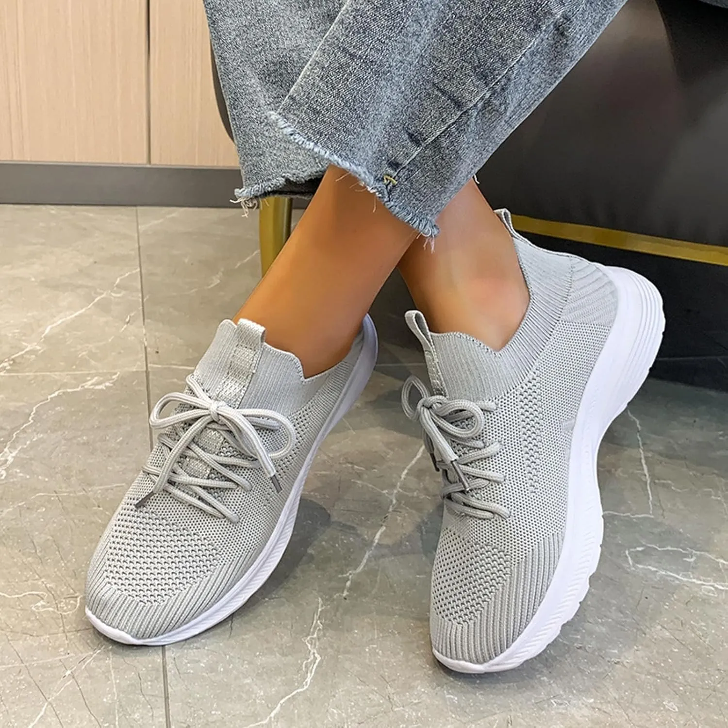 Womens Walking Shoes Slip on Memory Foam Non Slip Comfortable Running Shoes Breathable Mesh Sports Workout Tennis Shoes Fashion Lace Up Sneakers