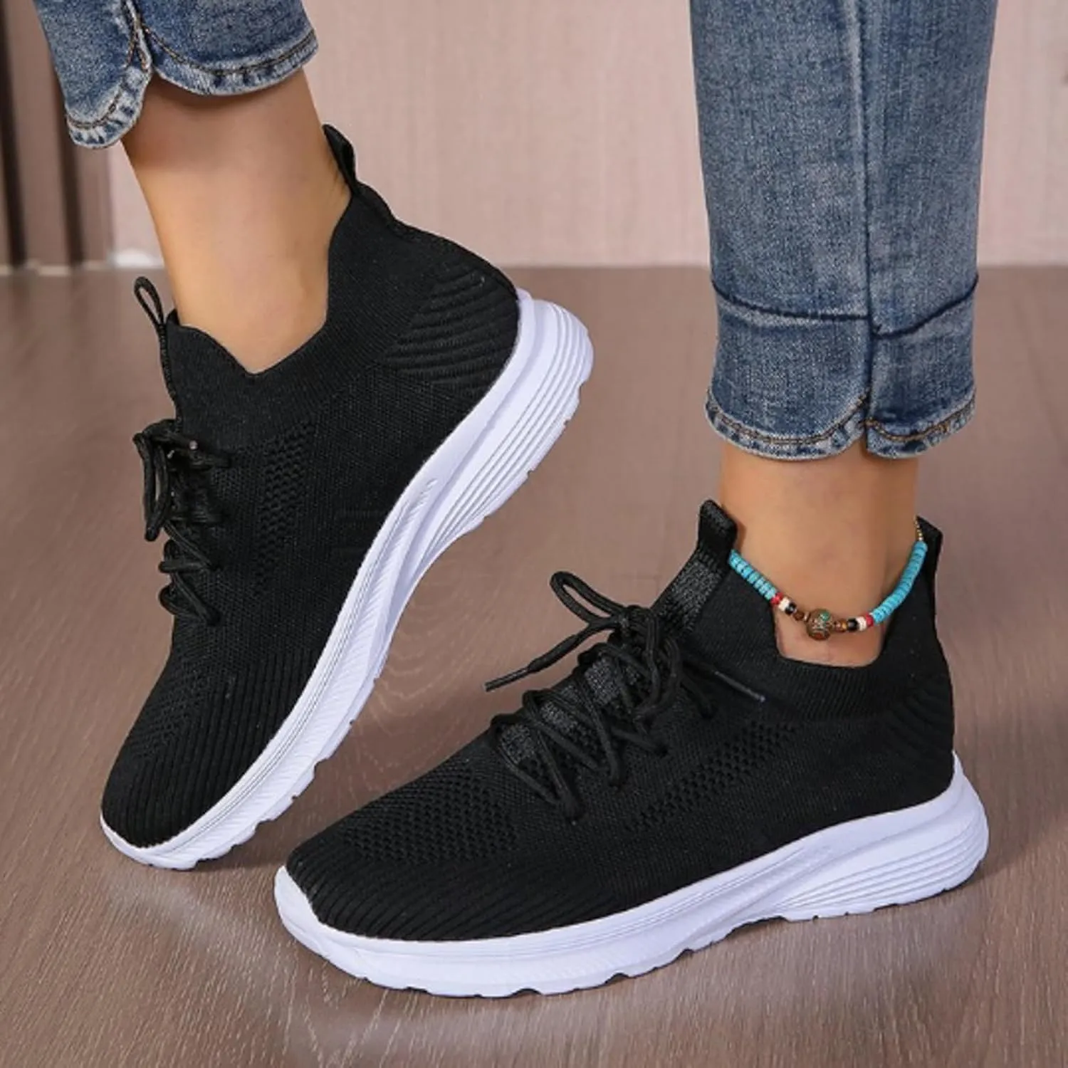 Womens Walking Shoes Slip on Memory Foam Non Slip Comfortable Running Shoes Breathable Mesh Sports Workout Tennis Shoes Fashion Lace Up Sneakers