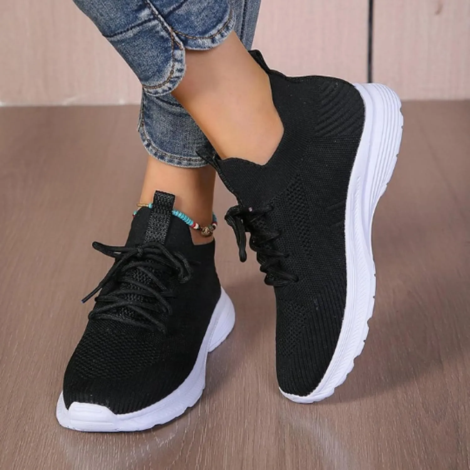 Womens Walking Shoes Slip on Memory Foam Non Slip Comfortable Running Shoes Breathable Mesh Sports Workout Tennis Shoes Fashion Lace Up Sneakers