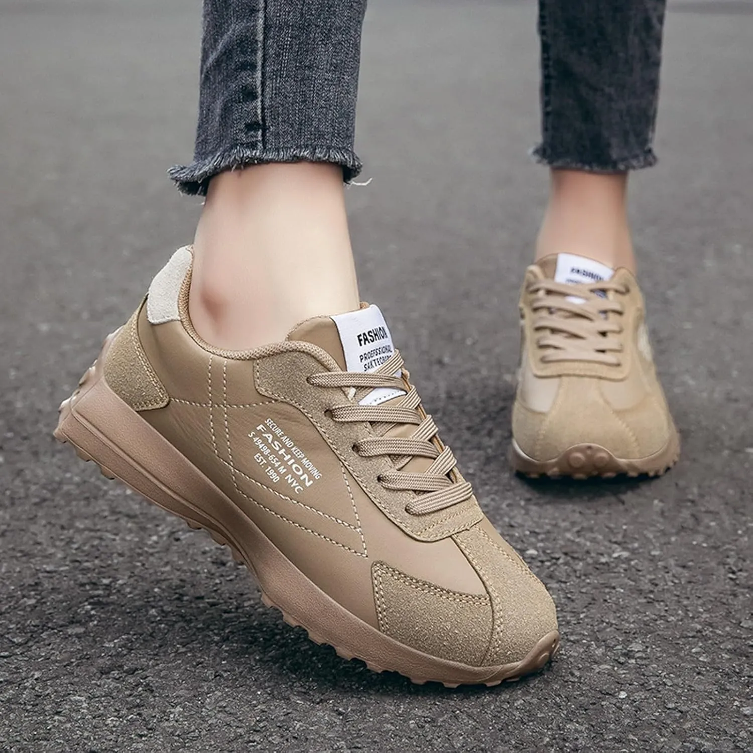 Womens Walking Shoes Slip on Non Slip Memory Foam Comfortable Running Shoes Breathable PU Leather Sports Workout Tennis Shoes Lightweight Fashion Sneakers