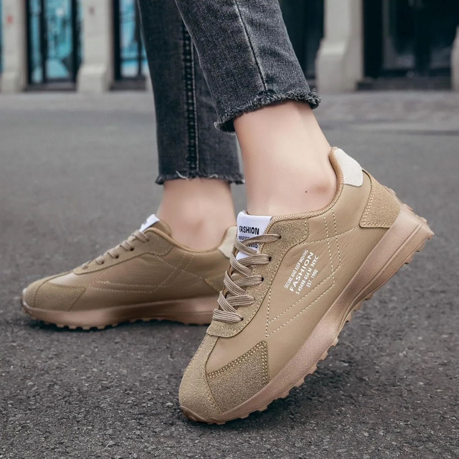Womens Walking Shoes Slip on Non Slip Memory Foam Comfortable Running Shoes Breathable PU Leather Sports Workout Tennis Shoes Lightweight Fashion Sneakers