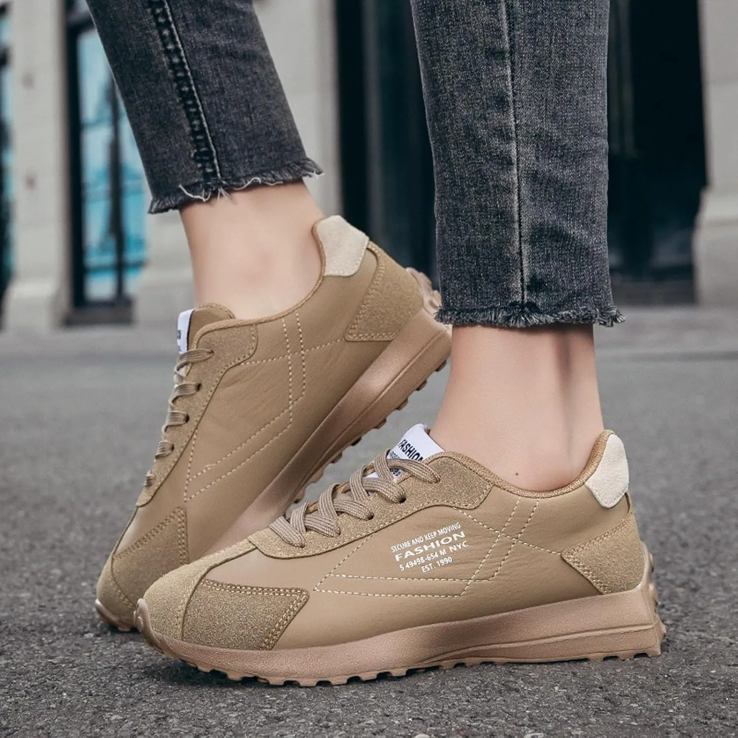 Womens Walking Shoes Slip on Non Slip Memory Foam Comfortable Running Shoes Breathable PU Leather Sports Workout Tennis Shoes Lightweight Fashion Sneakers