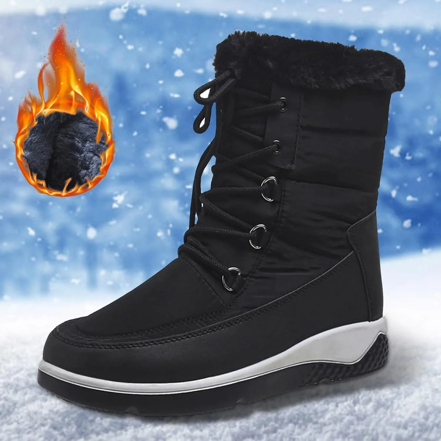 Women's Waterproof Snow Boots Lightweight Snow Boots Women Fur Lined Mid Calf Winter Boots Women Slip on Outdoor Boots for Women Rubber Botas Para El FrO De Dama