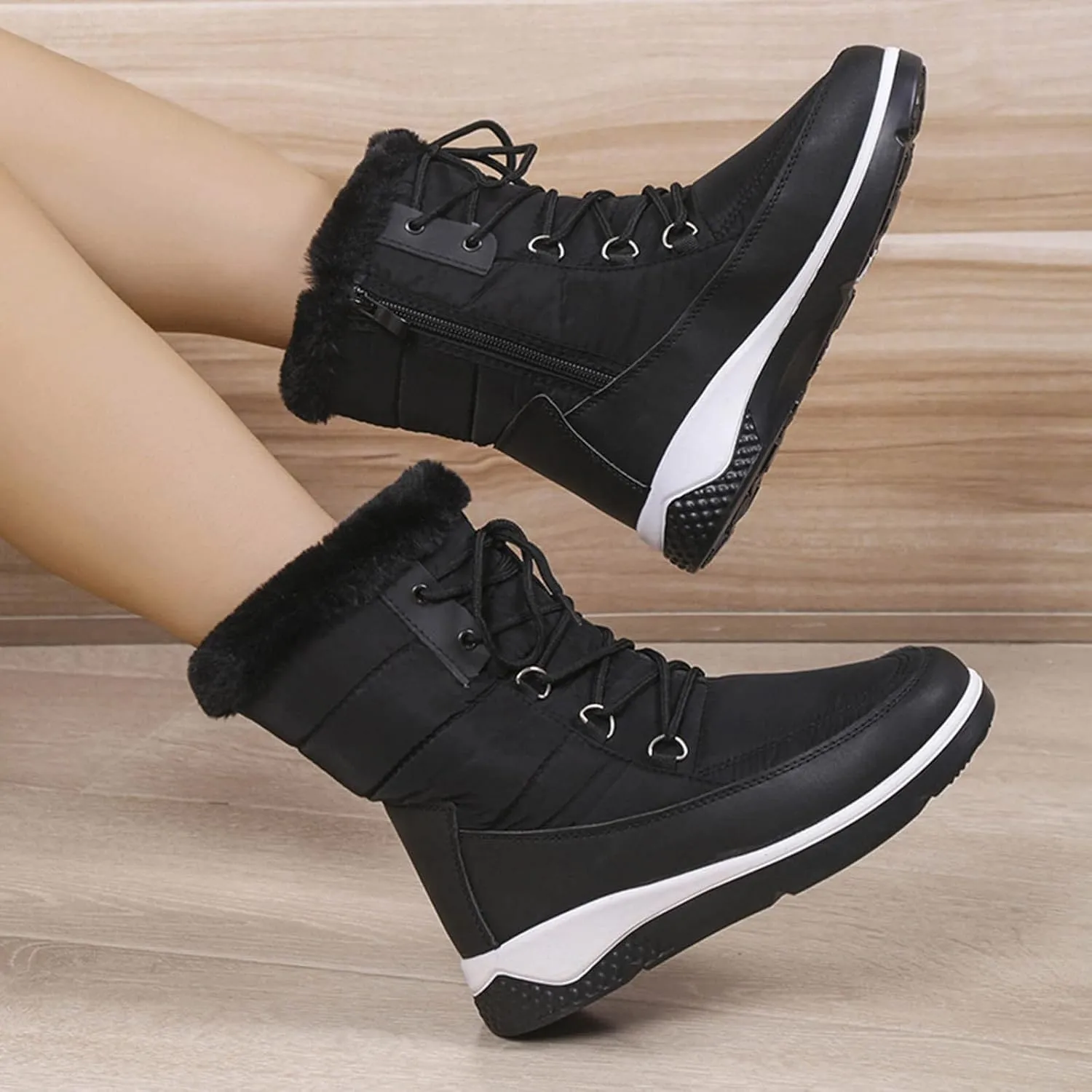 Women's Waterproof Snow Boots Lightweight Snow Boots Women Fur Lined Mid Calf Winter Boots Women Slip on Outdoor Boots for Women Rubber Botas Para El FrO De Dama